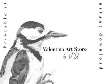 Bird Tattoo design | Woodpecker | Instant download | Printable stencil | CUSTOM TATTOO DESIGN