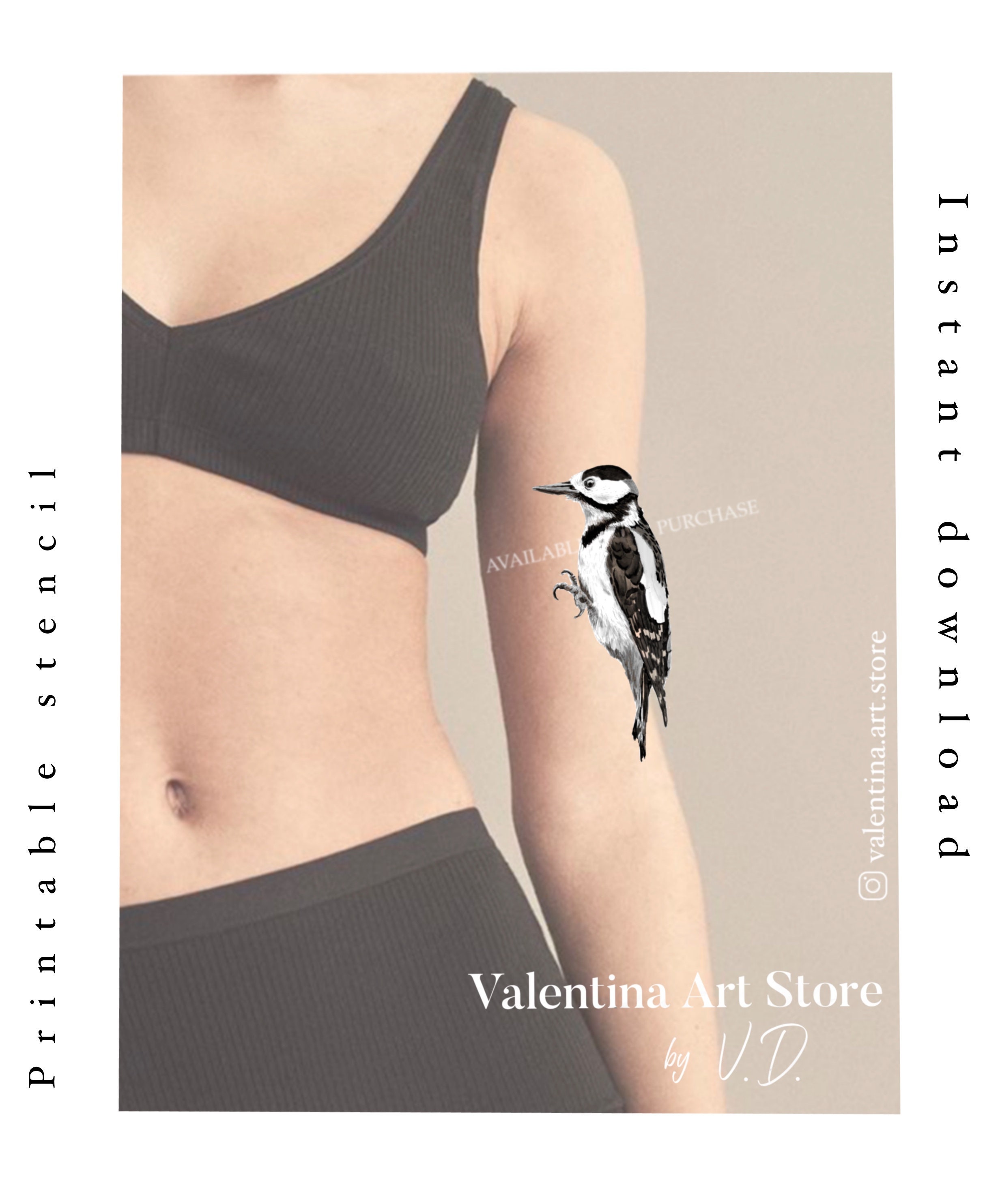 Bird Tattoo Design Woodpecker Instant Download Printable - Etsy