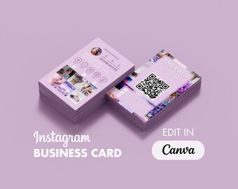 Szablon wizytówki Instagram Edytowalny projekt kodu QR Fioletowy wpływowy użytkownik Instagram DIY Cyfrowy gotowy projekt Canva Karta internetowa Mała firma