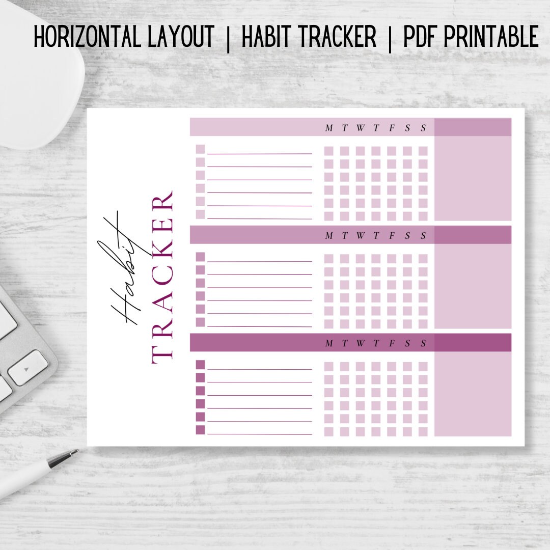 Weekly Habit Tracker Printable | Landscape Layout Habit Planner | Habit ...