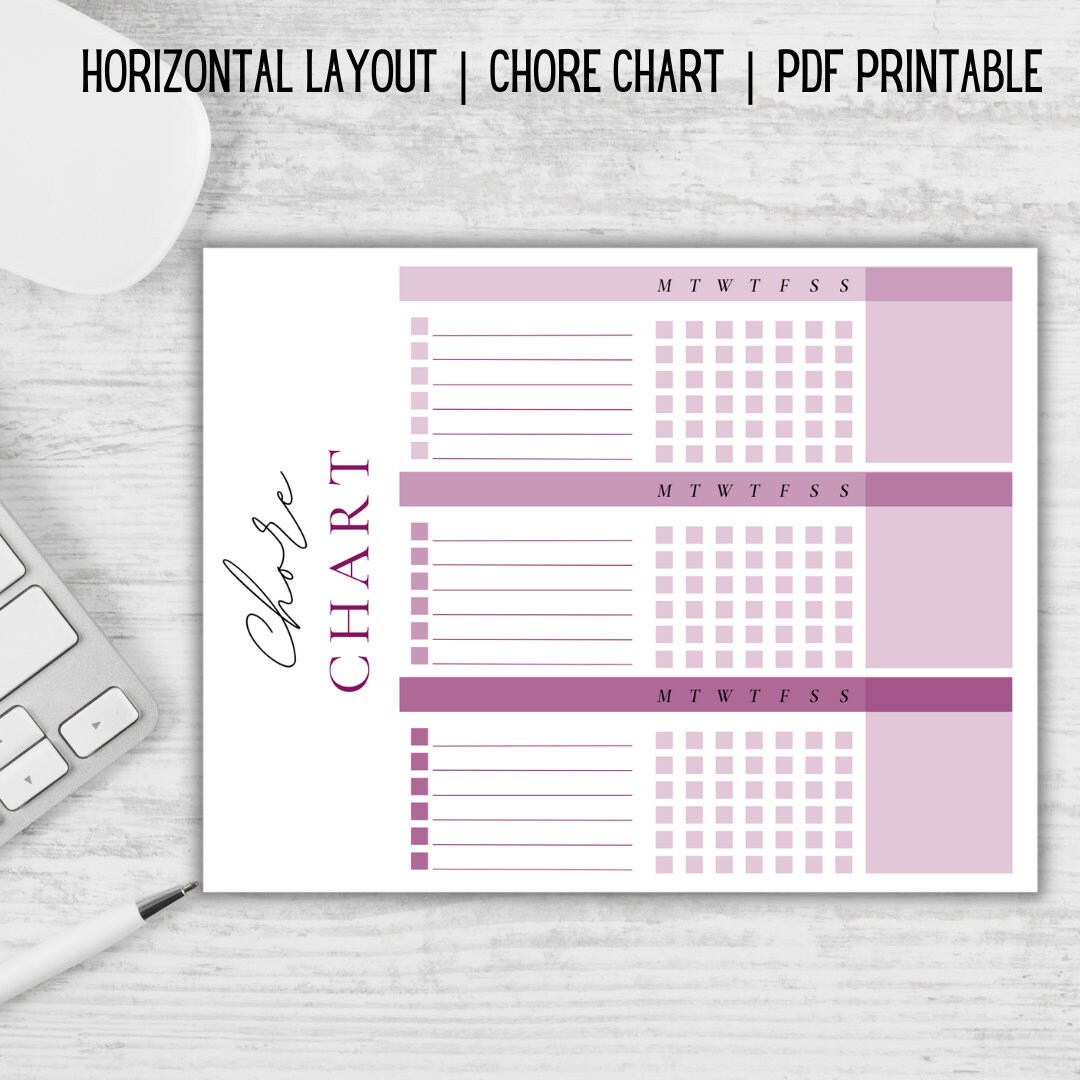 Chore Chart Printable | Horizontal Layout Habit Planner | Printable ...