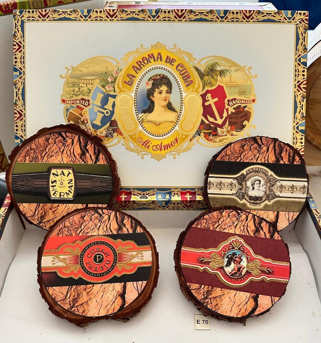 Rustic Set of Four Vintage Handmade Cigar Band Coasters SET 2 Etsy