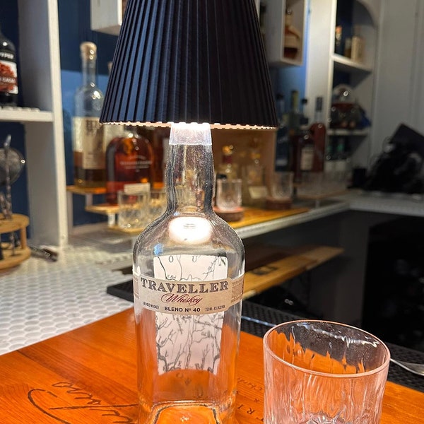 Upcycled Traveller Whiskey Bourbon Bottle Lamp - Table Top Rechargeable Touch Lamp
