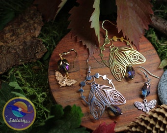 Beautiful luna moth forest earring, sun moon and stars jewelry, Wicca jewelry