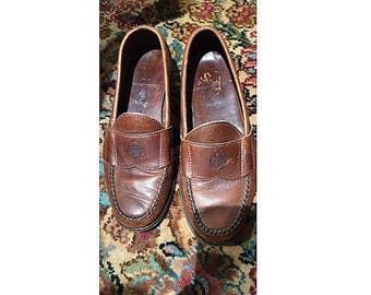 Vintage Polo Ralph Lauren Crest Penny Loafers, herenmaat 8.5 D, damesmaat 10, bruin leer.