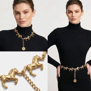90s Vtg Statement GOLD HORSE Chain Belt / Necklace Anne Klein 2-in-1 Equestrian Gorgeous ANNE KLEIN Vintage 1990 main image 2