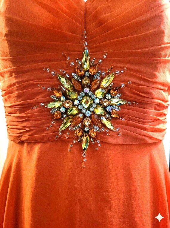 orange ombre prom dress A Line V Neck Backless Lace Appliques Formal Dresses Orange Prom Dresses