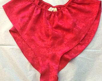 Bielizna nocna Victoria's Secret z 1999 r. w kolorze czerwonym i różowym z kwiatowym wzorem z satyny Flutter Tap | Złota etykieta | Spodnie VS z wysokim stanem | Bielizna damska rozmiar M