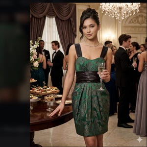 Sukienka VTG y2k Juniors bez ramiączek lub na ramiączkach Zielona satyna Kwiatowy Wróżka Whimsigoth 3