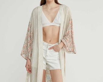 Gorgeous Vintage Bohemian Kimono, Summer Dress, Women Long Floral Kimono Boho Kaftan Maxi Dress Bohemian Beach Kimono ,beach coverup