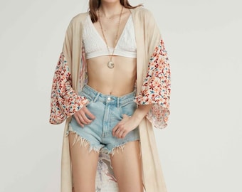 Gorgeous Vintage Bohemian Kimono, Summer Dress, Women Long Floral Kimono Boho Kaftan Maxi Dress Bohemian Beach Kimono ,beach coverup