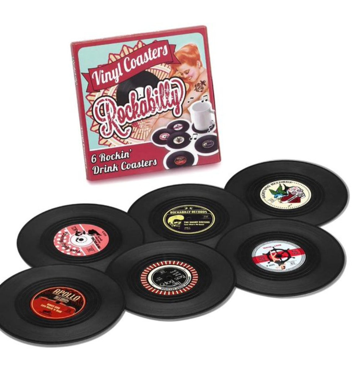 6pc Vinyl Record Coasters With Record Holder Retro Disk Cup Anti-slip ...