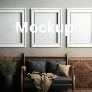 Set of 3 Frame Mockup, White Frame Mockup, Vintage Frame Mockup, White Vertical Frame Template, Digital Download Frame Art Template Mockup,
