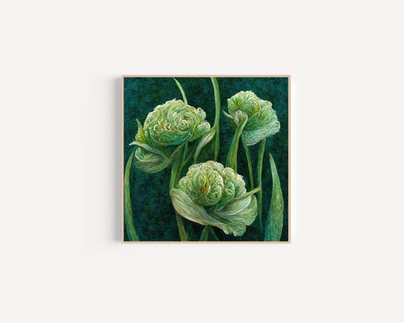 Green Carnations Art Print, Vintage Flower Painting, Classical Art, PRINTABLE Digital Art