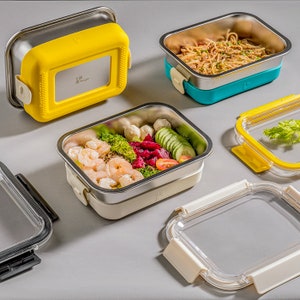 MICROWAVE LUNCH BOX, Stainless steel box, Microwave Safe & Stylish Light-Weighted Lunch Box (5.1 Cup Capacity)