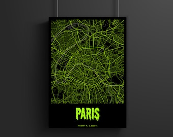 Mapa de Paris, impressões de mapas personalizados, impressão da cidade, mapa da cidade, arte de mapa moderna, impressão de mapa, pôster de impressão de mapa, qualquer local, presente de mapa, arte moderna, digital