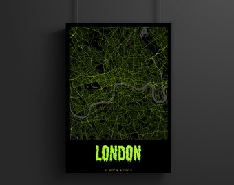 Mapa de Londres, impressões de mapas personalizados, impressão de cidade, mapa de cidade, arte de mapa moderna, impressão de mapa, pôster de impressão de mapa, qualquer local, presente de mapa, arte moderna, digital