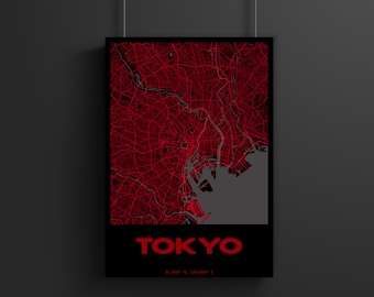 Mapa de Tóquio, impressões de mapas personalizados, impressão da cidade, mapa da cidade, arte de mapa moderna, impressão de mapa, pôster de impressão de mapa, qualquer local, presente de mapa, arte moderna, digital