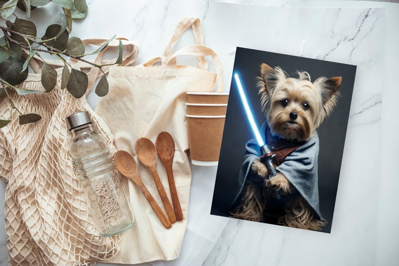 Yorkshire Terrier Star Wars Lightsaber Greetings Card Birthday Cards Cards for all occasions Cute dogs in costumes Envelope included image 2