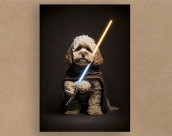 Cockapoo Star Wars Lightsaber Card | Birthday Cards | Blank or with message | Cards for all occasions | Dogs in costumes | Envelope included