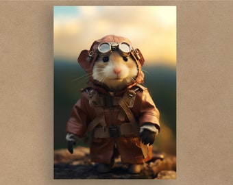 Hamster Vintage Pilot Card | Birthday Cards | Cards for all occasions | Adorable animals in costumes | Envelope included