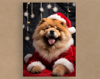 Chow Chow Santa Christmas Card | Greetings Cards | Blank or with message | Dogs in costumes | Envelope included