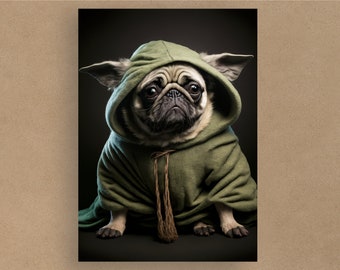 Pug Yoda Star Wars Greetings Card | Birthday Cards | Cards for all occasions | Adorable dogs in costumes | Envelope included