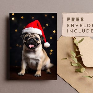 Carte de Noël mignonne de père Noël de chiot de br Vous avez des idées Cartes de voeux Vierge ou avec message Chiens déguisés Enveloppe incluse image 3