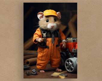 Hamster Mechanic Card | Birthday Cards | Cards for all occasions | Adorable animals in costumes | Envelope included