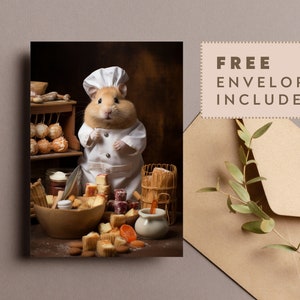 Hamster Chef Card Birthday Cards Cards for all occasions Adorable animals in costumes Envelope included image 3