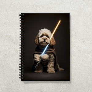 Cockapoo Star Wars Lightsaber spiral notebook A5 Lined and Grid paper available Adorable dogs in costumes Gift ideas image 1