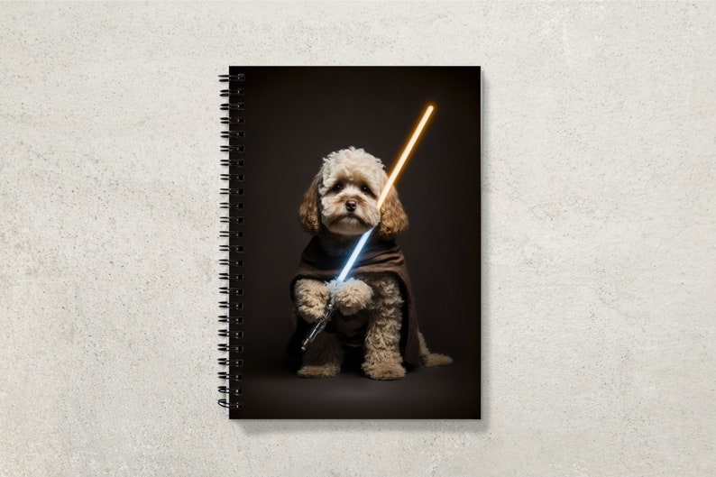 Cockapoo Star Wars Lightsaber spiral notebook A5 Lined and Grid paper available Adorable dogs in costumes Gift ideas image 1