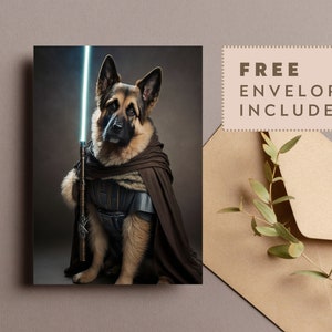 German Shepherd Star Wars Lightsaber Greetings Card Birthday Cards Cards for all occasions Cute dogs in costumes Envelope included image 3