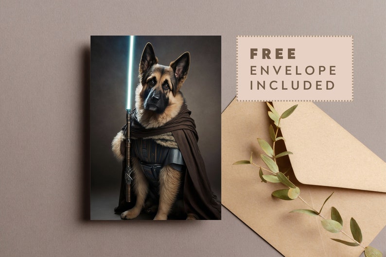 German Shepherd Star Wars Lightsaber Greetings Card Birthday Cards Cards for all occasions Cute dogs in costumes Envelope included image 3