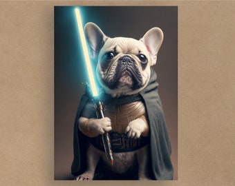 French Bulldog Star Wars Lightsaber Greetings Card | Birthday Cards | Cards for all occasions | Cute dogs in costumes | Envelope included