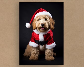 Goldendoodle Santa Christmas Card | Greetings Cards | Blank or with message | Dogs in costumes | Envelope included