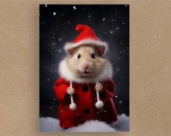 Hamster Festive Red Coat Card | Christmas Cards | Cards for all occasions | Adorable animals in costumes | Envelope included