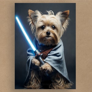 Yorkshire Terrier Star Wars Lightsaber Greetings Card Birthday Cards Cards for all occasions Cute dogs in costumes Envelope included image 1