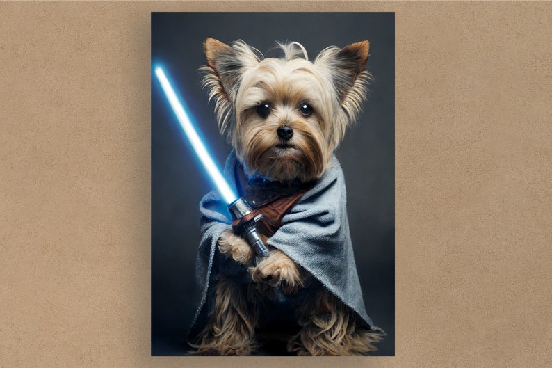 Yorkshire Terrier Star Wars Lightsaber Greetings Card Birthday Cards Cards for all occasions Cute dogs in costumes Envelope included image 1