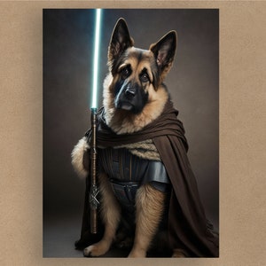 German Shepherd Star Wars Lightsaber Greetings Card Birthday Cards Cards for all occasions Cute dogs in costumes Envelope included image 1