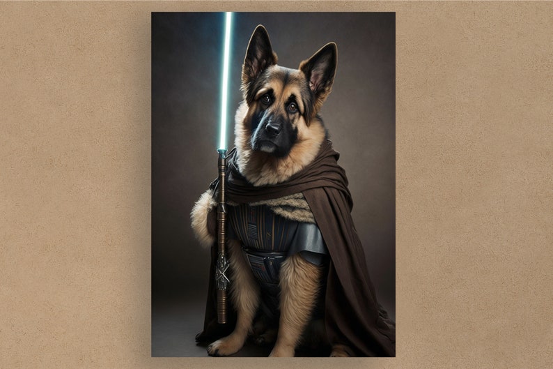 German Shepherd Star Wars Lightsaber Greetings Card Birthday Cards Cards for all occasions Cute dogs in costumes Envelope included image 1