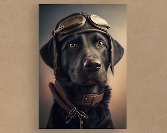 Black Labrador Vintage Pilot Greetings Card | Greetings Cards | Cards for all occasions | Adorable dogs in costumes | Envelope included