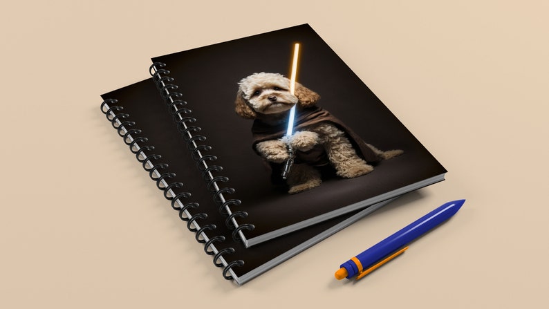 Cockapoo Star Wars Lightsaber spiral notebook A5 Lined and Grid paper available Adorable dogs in costumes Gift ideas image 2