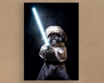 Carte de voeux de sabre laser Shih Tzu Star Wars | Cartes d'anniversaire | Des cartes pour toutes les occasions | Chiens mignons en costumes | Enveloppe incluse