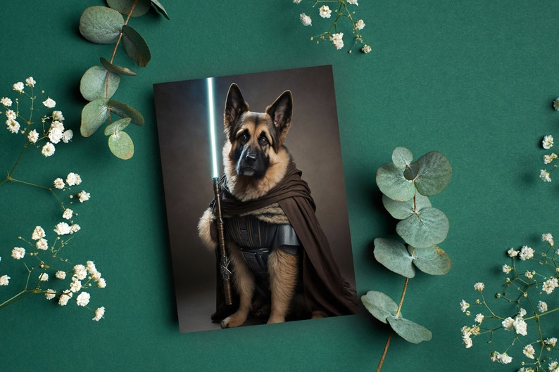 German Shepherd Star Wars Lightsaber Greetings Card Birthday Cards Cards for all occasions Cute dogs in costumes Envelope included image 2