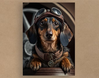 Carte de voeux de pilote vintage de teckel | Cartes d'anniversaire | Des cartes pour toutes les occasions | Adorables chiens déguisés | Enveloppe incluse