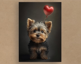 Yorkshire Terrier Heart Balloon Greeting Card | Valentine's Day Cards | Cards for all occasions | Cute dogs in costumes | Envelope included