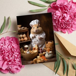 Hamster Chef Card Birthday Cards Cards for all occasions Adorable animals in costumes Envelope included image 2