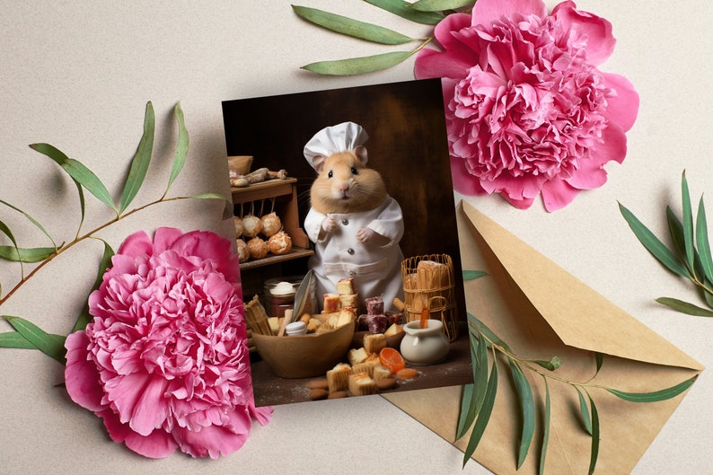 Hamster Chef Card Birthday Cards Cards for all occasions Adorable animals in costumes Envelope included image 2