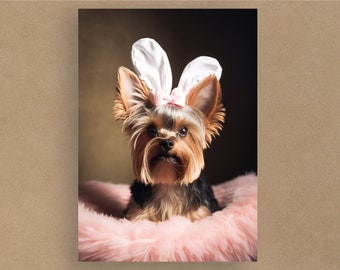 Yorkshire Terrier Bunny Ears Greetings Card | Easter Cards | Yorkie Cards for all occasions | Adorable dogs in costumes | Envelope included